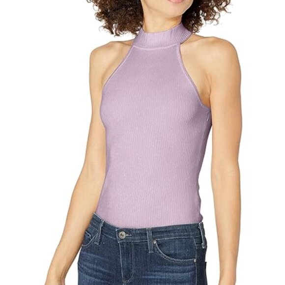 Guess Illusion High Neck Halter Sleeveless Top in Purple - Picture 1 of 9